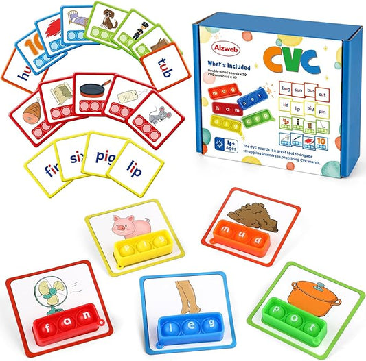 Aizweb CVC Word Game,Phonics Games Flash Cards for Preschool Kindergarten Classroom Supplies,Special Education Reading Manipulative Spelling Toy for Learning Activity Teacher School