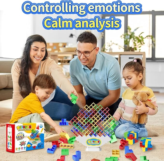 48 Pcs Game Gifts, Balance Stacking Blocks Game，Perfect for Family, Parties, Travel,Boys Girls Gifts，Novelty Toy Gift for Kids or Friends