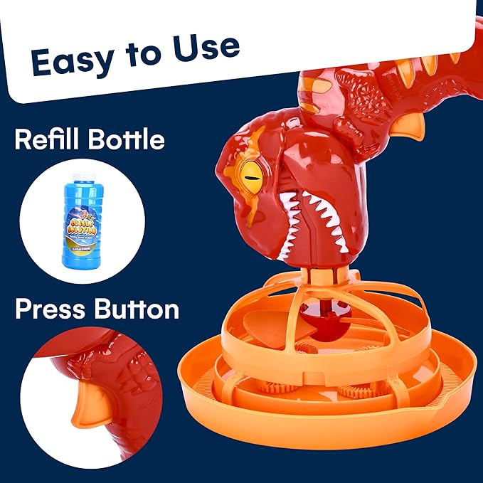 Kidzlane Dino Bubble Blower - Super Fun Handheld Bubble Blower Gun - Dinosaur Toy for Kids, Toddlers - Bubble Machine Turns into a Fan - for Parties, Easter Baskets, and Bathtime Fun - Ages 4-8