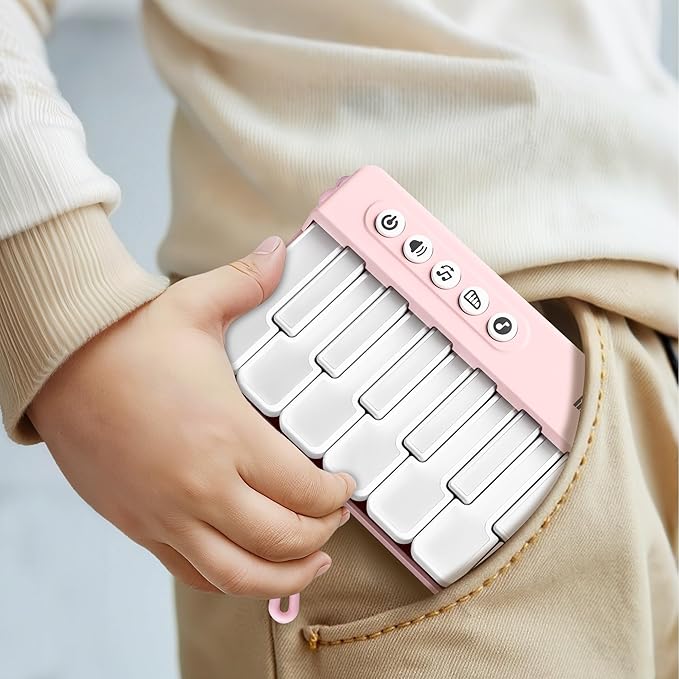 iPlay, iLearn Kids Mini Piano Toy W/Rainbow Lights, Toddler Pocket Travel Piano Keyboard for 1-3, Portable Musical Instrument Toys, Music Interactive Birthday Gift 2 4 5 6 Year Old Boy Girl Child-Pink