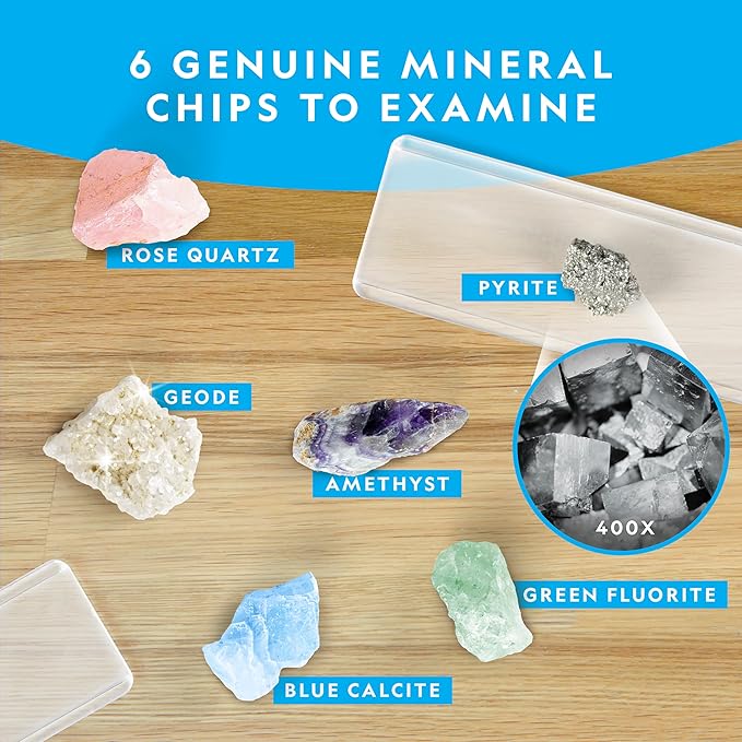 NATIONAL GEOGRAPHIC Microscope for Kids - Science Kit with an Easy-to-Use Kids Microscope, Up to 400x Zoom, Blank and Prepared Slides, Rock & Mineral Specimens, STEM Project Toy