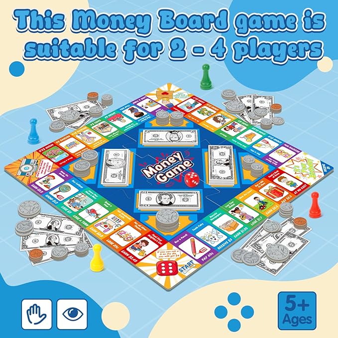 Torlam Money Board Games for Kids, Coins and Bills Toddler Pretend Play Toys, Money for Kids Learning Education Kindergarten Math Games Math Manipulatives, Homeschool Supplies Classroom Must Haves