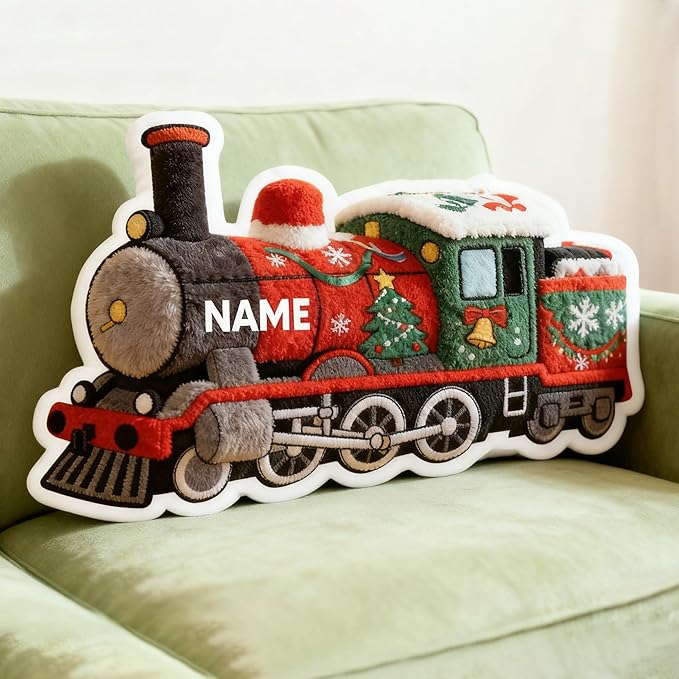 Custom Train Shaped Pillow Cute Personalized Name Plush Doll, Double-Sided Construction Engineering Vehicle Pillow for Kids, Birthday Gifts for Boys and Girls Sofa Decorative Pillows 8-32in
