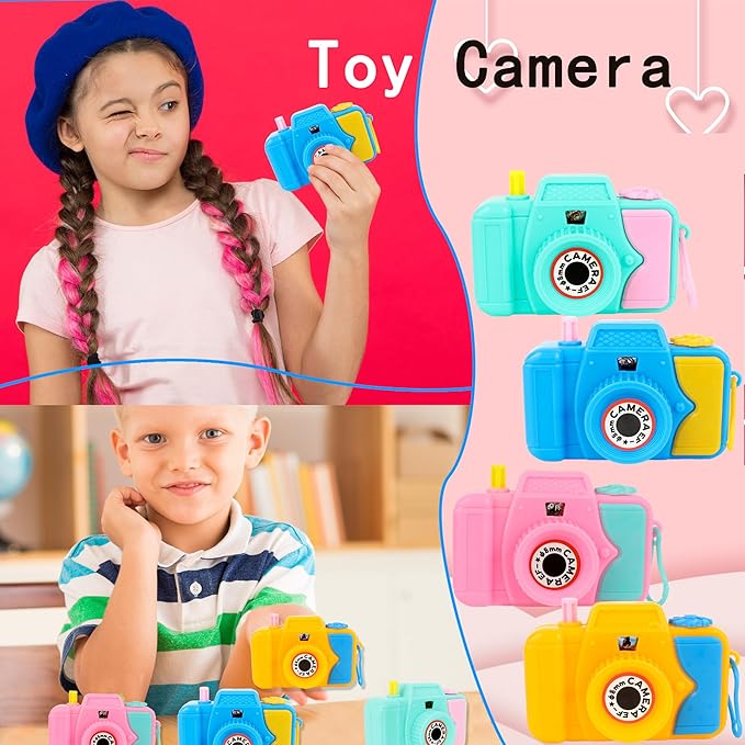 32 Pcs Kids Camera Toy Set Mini Plastic Camera Toy Pretend Play Toy Camera with Lmages in Viewfinder for Boys Girls Birthday Party Favors Goodie Bag Fillers