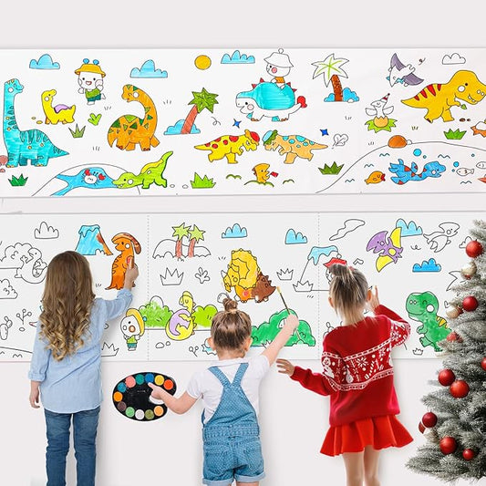 Jar Melo Dinosaur Coloring Roll for Kids -Sticky No Mess Coloring Poster for Toddlers, 118×15.74 Inches Large Coloring Tablecloth, Drawing Paper for Kids' Easel Ideal Gifts for Home Birthday Party