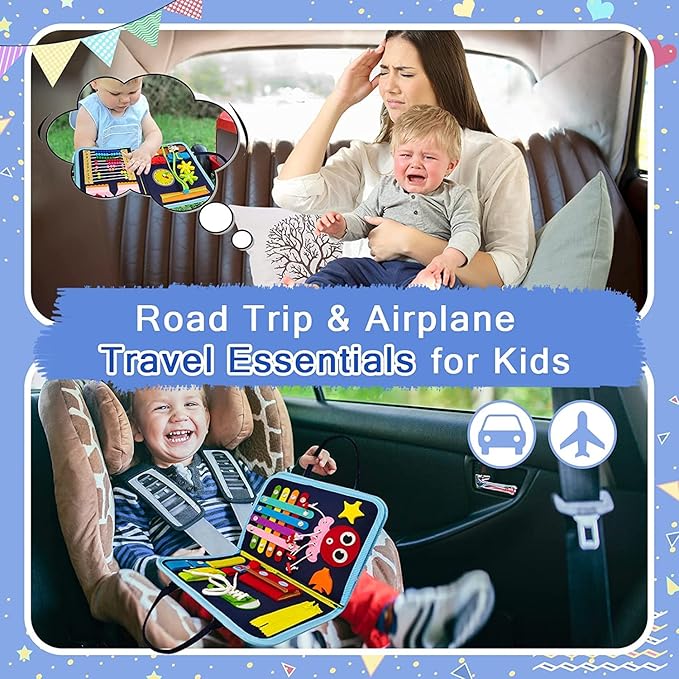 Gojmzo Busy Board Montessori Toys for Toddler Boys & Girls Gifts, Sensory Toys for Toddlers, Educational Travel Preschool Activities Learning Alphabet Count Fine Motor Skills