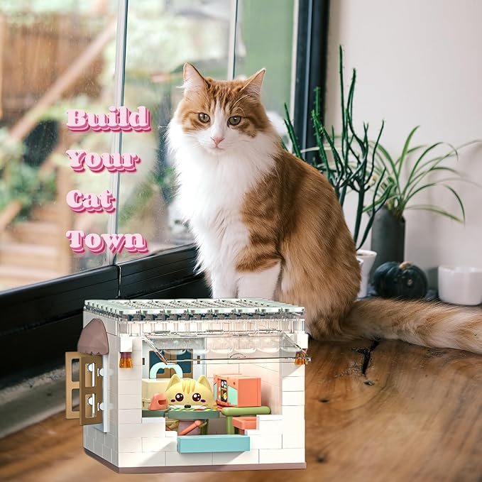 Koko's Cat Town DIY Miniature House Kit,Tiny House Laundry Room Building Kits,Purrfect Dollhouse with 251PCS,Gift for Cat Lovers Teens Kids Ages 3+. Purr-FECT Gift! (HY-120A4)