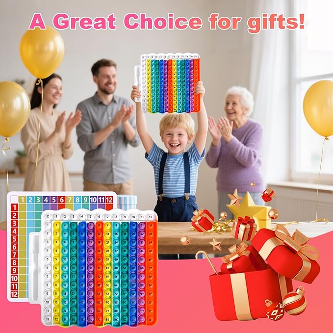 Educational e1 Multiplication Table pop Fidget Toy Rainbow Colors with Dry Erase Marker Stress Relieving Toy Memory Addition Game 3rd Grade pop 12x12 Rainbow Toy Board Math manipulatives