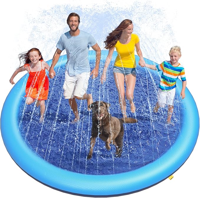 Peteast Splash Pad for Dogs & Kids, 97" Anti-Slip Doggie Splash Pad, Thicken Sprinkler Pool Summer Outdoor Water Toys Backyard Fountain Play Mat