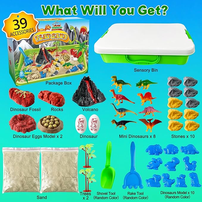 ESSENSON Sensory Bin, Construction Kit with Sensory Sand, Play Sand Pretend Play Beach Toy, Sandbox for Girls and Boys