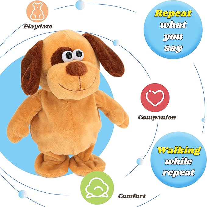 Hopearl Talking Dog Repeats What You Say Walking Puppy Electric Interactive Animated Toy Speaking Plush Buddy Gifts for Toddlers Birthday, 8''