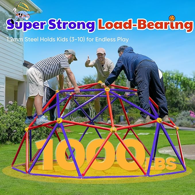 Zupapa 10FT Climbing Dome with Hammock, Outdoor Jungle Gym for Kids, Geometric Dome Climber Supporting 1000LBS Outdoor Play Equipment, Purple&Red