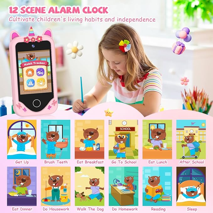 Kids Smart Phone for Girls Gifts - Toddler Christmas Birthday Gift for Age 3 4 5 6 Year Old, Kids Cell Phone Toy with Touchscreen, Dual Cameras, Learning, Kid Mp3 Player, Games with 32 GB Card