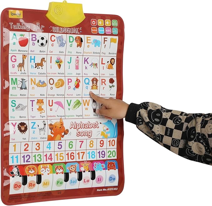 Bilingual English & Spanish Learning Interactive Alphabet Wallchart - Includes Talking ABC, 123s & Music Poster - Educational Kids Learning Toy, Educational Gift for 3+ Years Old Girls & Boys