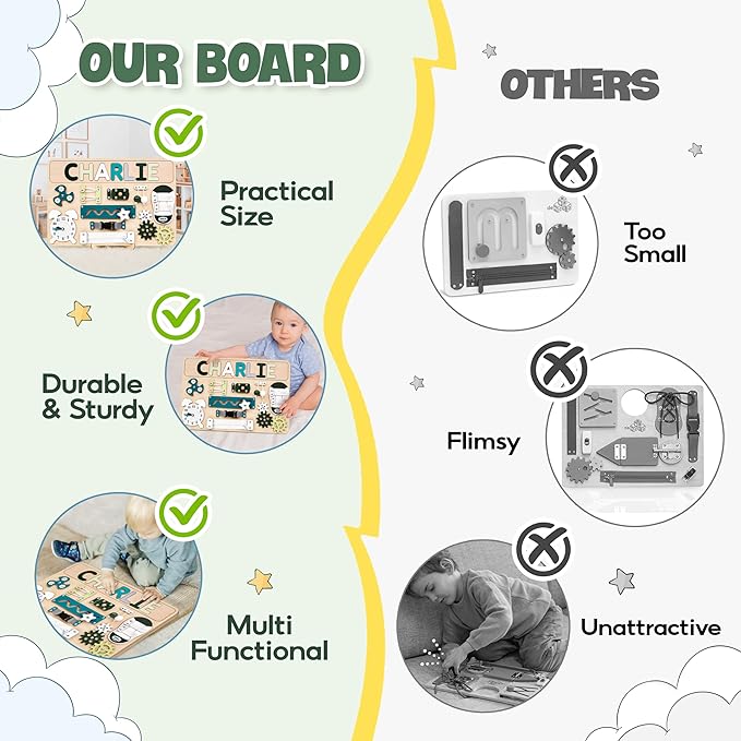 Busy Board Bear for Toddlers Wooden Montessori Toys, Wooden Controller Sensory Toy for Autistic Children & ADHD Sensory Board for Education & Learning Green