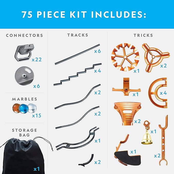 National Geographic Magnetic Marble Run - 75-Piece STEM Building Set for Kids & Adults with Magnetic Track & Trick Pieces & Marbles for Building A Marble Maze, STEM Project