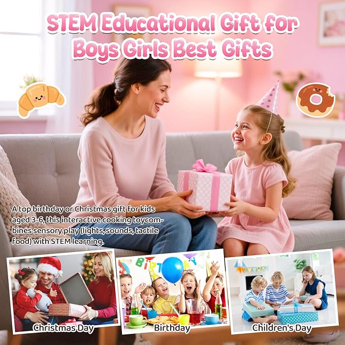 Play Kitchen for Toddlers Toy Oven, Pink Easy Bake Oven for Girls, Kids Kitchen Playset with Color-Changing Foods, Kids Microwave Toys Pretend Toddler Cooking Gifts for Girls Boys