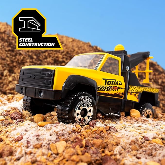 Tonka Steel Classics, Tow Truck - Made with Steel & Sturdy Plastic, Yellow Toy Construction Truck, Boys and Girls, Kids, Toddlers, Ages 3+