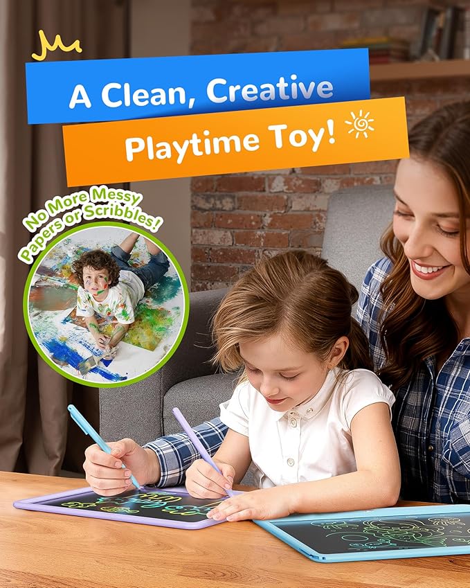 KOKODI LCD Writing Tablet, 12 Inch Colorful Toddler Doodle Board Drawing Tablet, Erasable Reusable Electronic Drawing Pads, Educational and Learning Toy for 3-6 Years Old Boy and Girls(Purple)