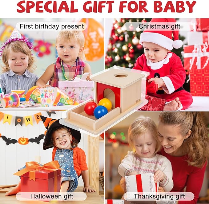 Adena Montessori Wooden Toy for 6-12 Month Baby 3 Balls,Sorting and Stacking Colorful Learning Education Toy for Toddler Kid 1-2 Year Old, Preschool Girl and Boy Gift Full Size Typical