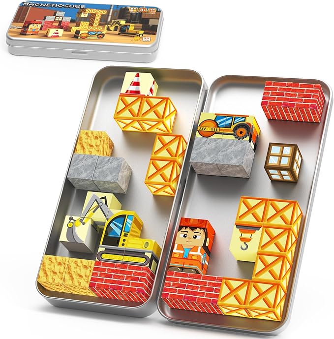 Magnetic Blocks with Magnet Box-35PCS Magnet Cubes, Magnetic Tiles Kids Build Cubes Travel Game Toys, Road Trip ‌Sensory Toy Christmas Birthday Gifts for Boys & Girls Ages 3
