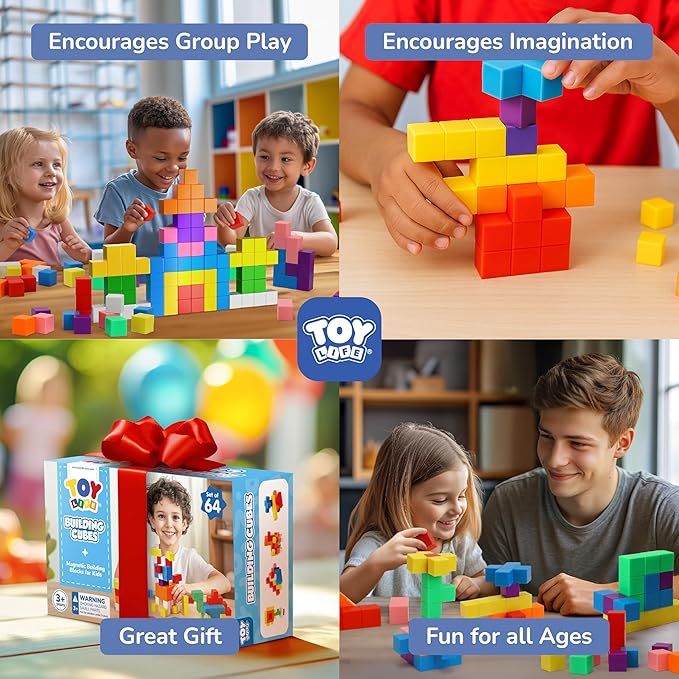 64PCS Magnetic Blocks, Magnetic Building Blocks for Kids Ages 3 4 5 6 Year Old, Magnet Cubes, Autism Montessori Toys, Preschool STEM Educational Sensory Magnet Toys Gifts for Kids 3-5 4-8