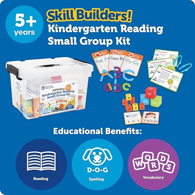 Learning Resources Skill Builders Kindergarten Reading Small Group Kit, Learn to Read Flash Cards, Phonics Preschool Activities, School Supplies, Classroom Must Haves, Montessori Toys