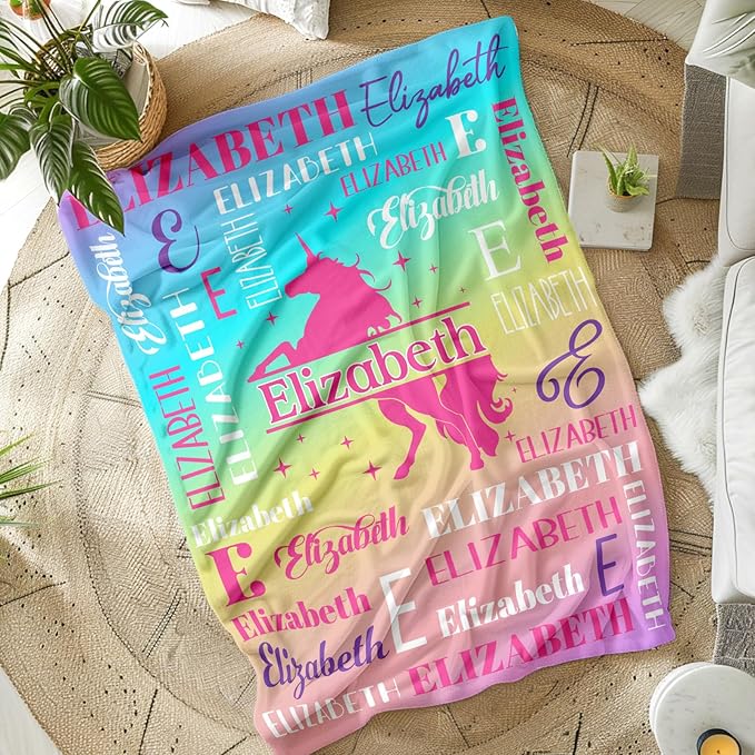 Unicorn Blanket and Throw, Personalized Girls Blankets for Kids, Women, Soft Cozy & Warm Unicorn Throws for Sofa Office Trip Chairs Camping, 4 Sizes for Toddler/Children/Teens/Adults