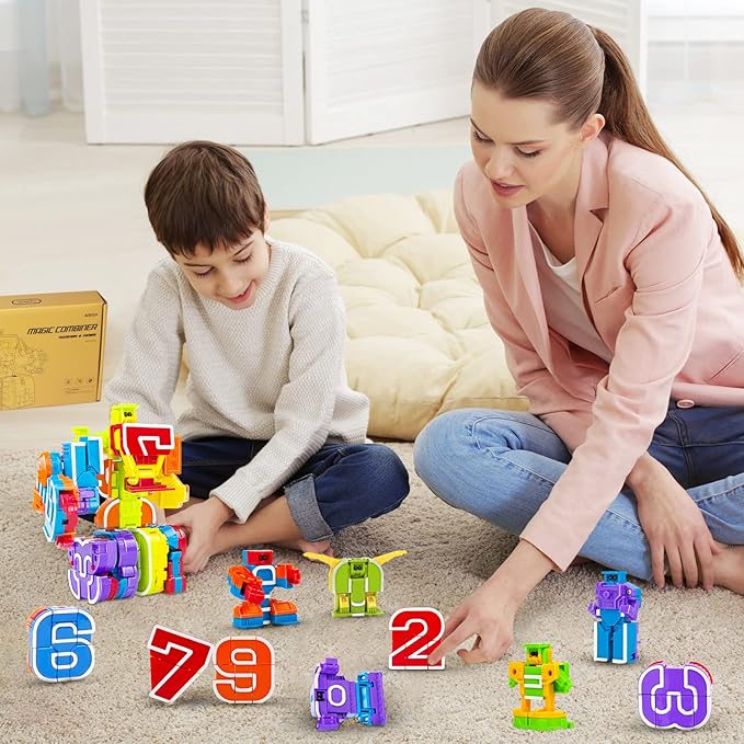 Lydaz Number Bots Robot Toys for Kids 3-5, STEM Learning Educational Math Toy with Number Blocks, Preschool Autism Sensory Toys for Toddlers 2-5, Christmas Birthday Gifts for Boys & Girls (10 pcs)