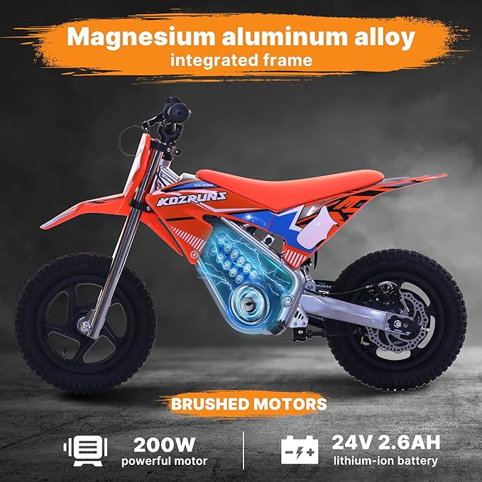 Electric Dirt Bike for Boys Girls Ages 3-6, 150W High Racing Competition Grade Motorcycle, Up to 8MPH 2 Speed Settings Balance Bike, 12IN Off-Road Tires & Advanced Shock Absorption, Orange