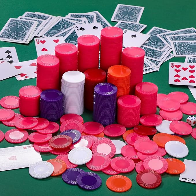 Leitee 500 Pcs Pink Plastic Poker Chips Bulk 1.5 Inch Mini Bingo Chips Tokens Markers Blank Casino Counting Discs Learning Math Counters for Adults Interlocking Game Counting Reward Card