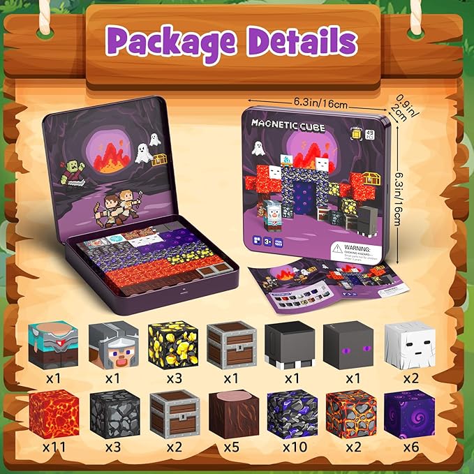 Mini Magnetic Blocks, Magnetic Cubes Game with Iron Box 49 PCS Magnet Tiles Building Blocks Toddler Toy STEM Sensory Outdoor Creative Kids Travel Toys for 3+ Year Old