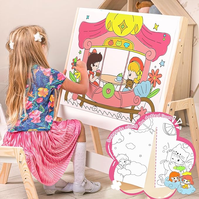 Jar Melo Princess Coloring Roll for Kids -Sticky No Mess Coloring Poster for Toddlers, 118×15.74 Inches Large Coloring Tablecloth, Drawing Paper for Kids' Easel Ideal Gifts for Home Birthday Party