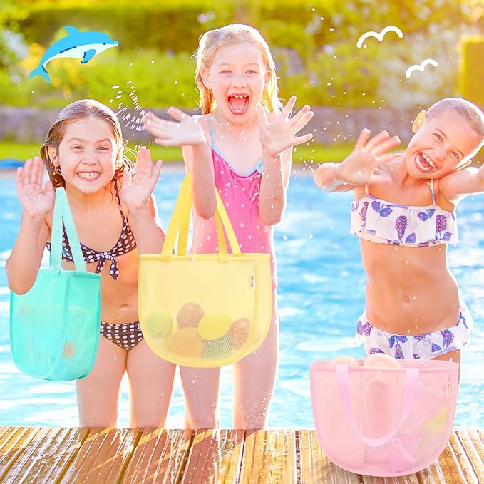 Tagitary Beach Toy Mesh Beach Shell Bags for Kids, Sand Toys Kids Beach Essential Treasure Bag Swimming Pool Bag Beach Gift for Boys and Girls(Only Bags,A Set of 3)