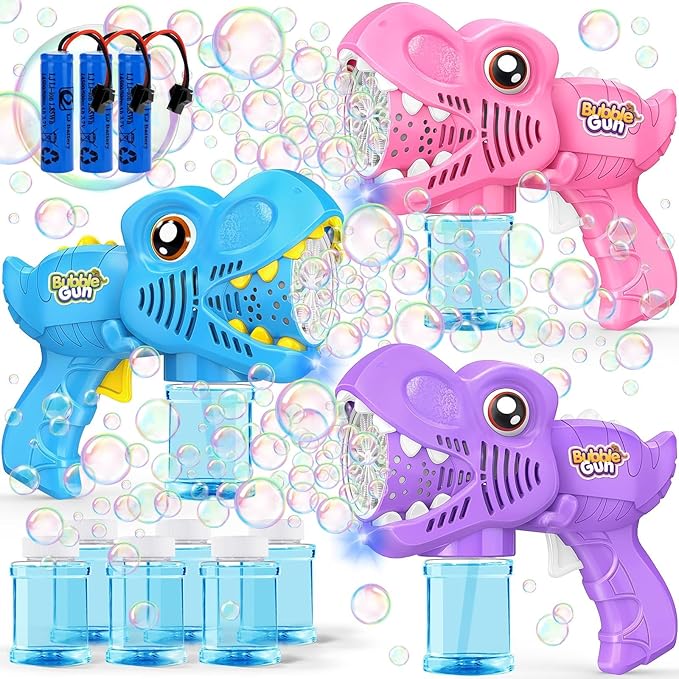 3PC Bubble Gun for Kids with 3 Bottles Solutions 13 Holes Turbo Mode Auto Bubbles Machine Birthday Gifts for Girls Kids Toys for Ages 3 4-8 Valentines Day Gifts Easter Xsmas Outdoor (Blue+Pink+Purple)