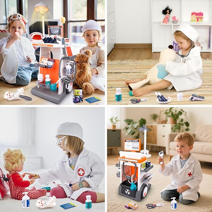 Dentist Play Set, Educational Dentist Kit for Kids, Doctor Kit for Toddlers 3-5 with Realistic Medical Tools, Pretend Play Toys for Boys & Girls