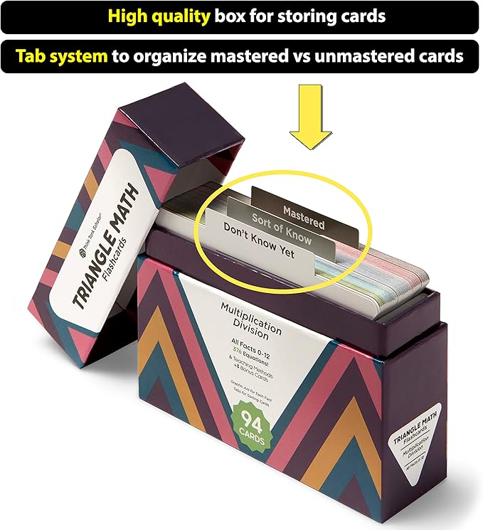 Award-Winning Triangle Math Flash Cards – 376 Multiplication & Division Facts (0–12) – Mastery-Based, Color-Coded Learning for Grades 3–6 – Durable Cards with Visual Aids