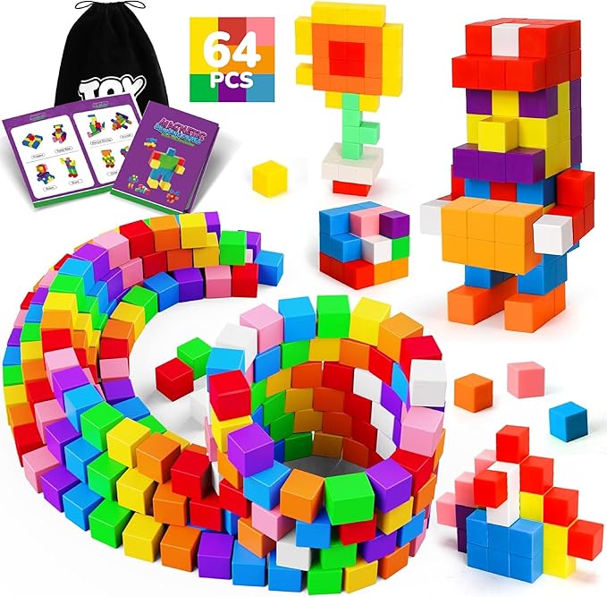 64PCS Magnetic Blocks, Magnetic Building Blocks for Kids Ages 3 4 5 6 Year Old, Magnet Cubes, Autism Montessori Toys, Preschool STEM Educational Sensory Magnet Toys Gifts for Kids 3-5 4-8