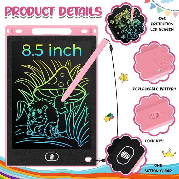 Zhehao 24 Pieces LCD Writing Tablet Doodle Board 8.5 Inch Colorful Reusable Screen Board Pad Reusable Drawing Writing Learning Educational Pad Toys for Girls Boys 8-10 3-10(Simple Round Style)