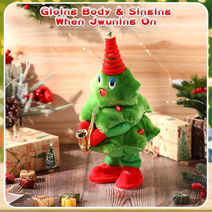 Singing Dancing Christmas Tree Santa Claus with Music Animated Christmas Toys Interactive Toy Figures with 8 Songs and Lights Repeat What You Say, Xmas Gift