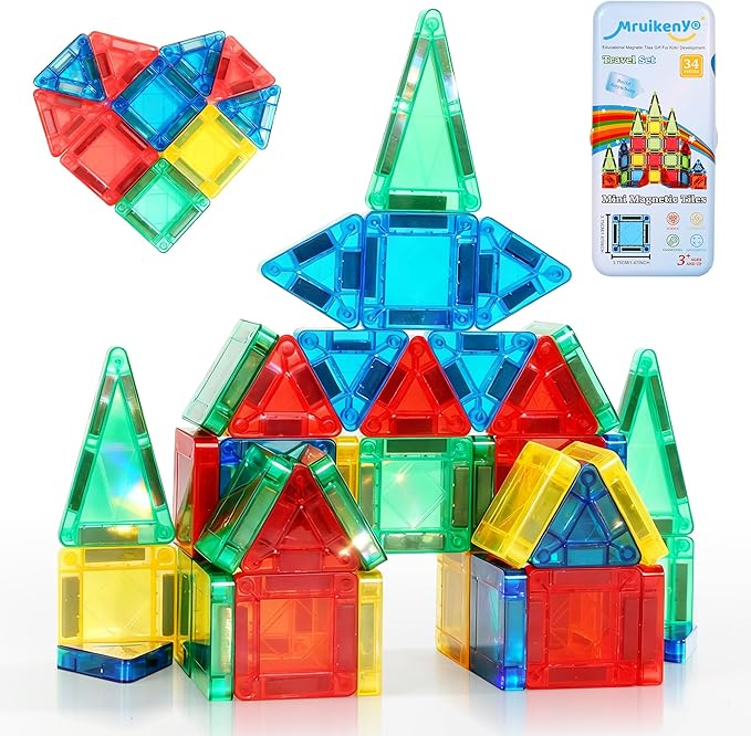 Mini Magnetic Tiles Travel Toddler Toys, Portable Travel Magnetic Tiles Kids Toys for 3 4 5 6 7 8+ Years Old Boys Girls, STEM Learning Magnet Blocks Birthday Chirstmas Gifts