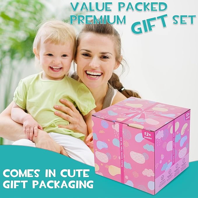 8-in-1 Wooden Activity Cube for Kids, Sorting & Stacking Toys Shape Match Xylophone Montessori Learning Toy STEM Value Pack Gift for Boys Girls Toddlers-Light Pink Packaging