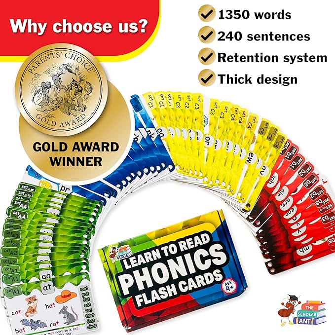 Phonics Flash Cards with Proven Spaced Repetition Learning System - Learn to Read in 20 Phonic Stages - Digraphs CVC Blends Long Vowel Sounds Phonics Games for Kids Ages 4-8 Kindergarten 1st 2nd Grade