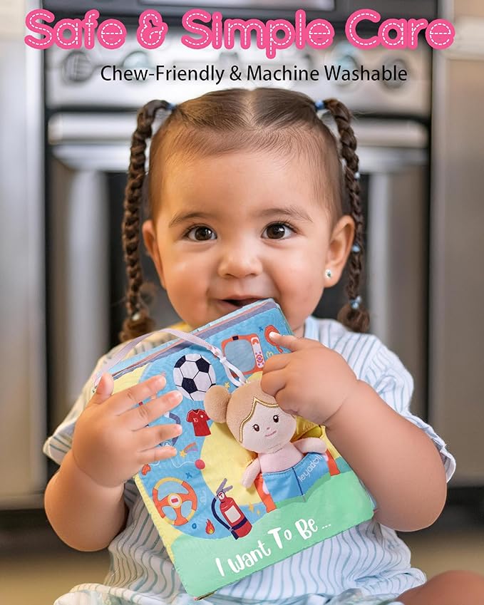 LeyaDoll Interactive Sensory Soft Cloth Book, Educational Crinkle Quiet Activity Busy Book for Babies,Toddler Travel Toy Gift for Boys and Girls (I Want to Be)