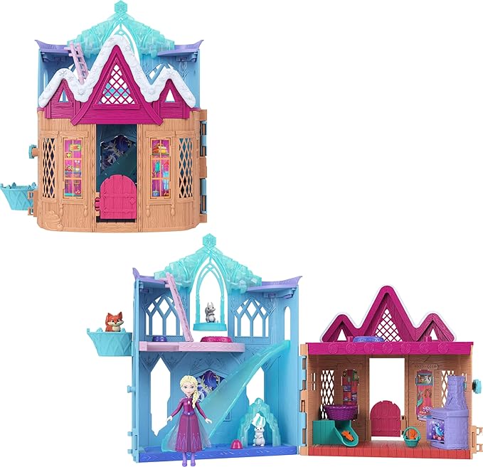 Mattel Disney Frozen Elsa Small Doll Playset w/ 10 Play Areas, 3 Animal Friends & 8 Accy, Storytime Stackers, Inspired by Animals of Arendelle