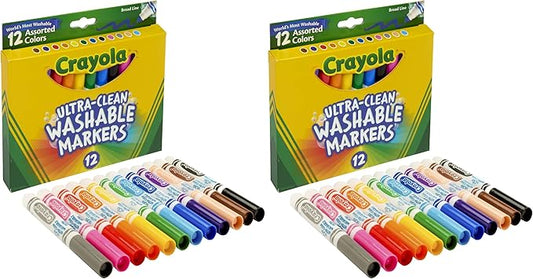 Crayola Broad Line Markers (12 Count), Washable Markers for Kids, Assorted Colors, Arts & Crafts Supplies, For Coloring Books & Art Projects, Ages 3+ (Pack of 2)