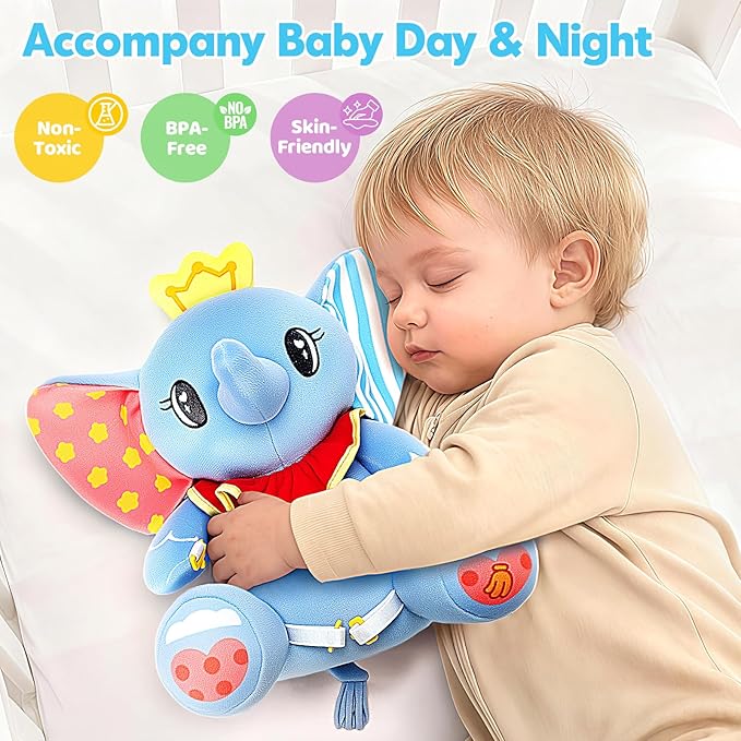 V-Opitos Stuffed Elephant Musical Toys for Baby 6-12 Months+, Early Learning Light up Music Drum, Perfect Christmas Birthday Gifts for Boy & Girl Age 1, 2 Years Old