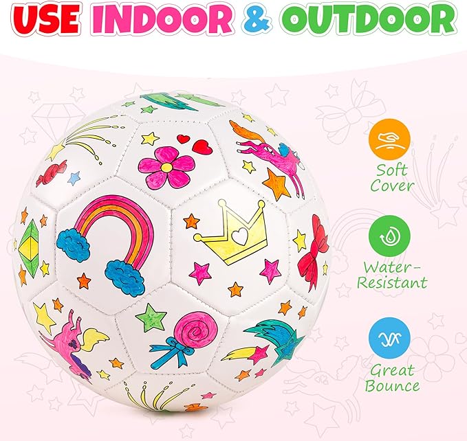 EVERICH Paint Your Own Soccer Ball with Markers, Toddler Arts and Crafts Kits Soccer Gifts for Girls Boys, Size 3 Unicorn Toys Coloring Custom Soccer Ball Game Birthday Gifts for Kids 3 4 5 6-8 8-12