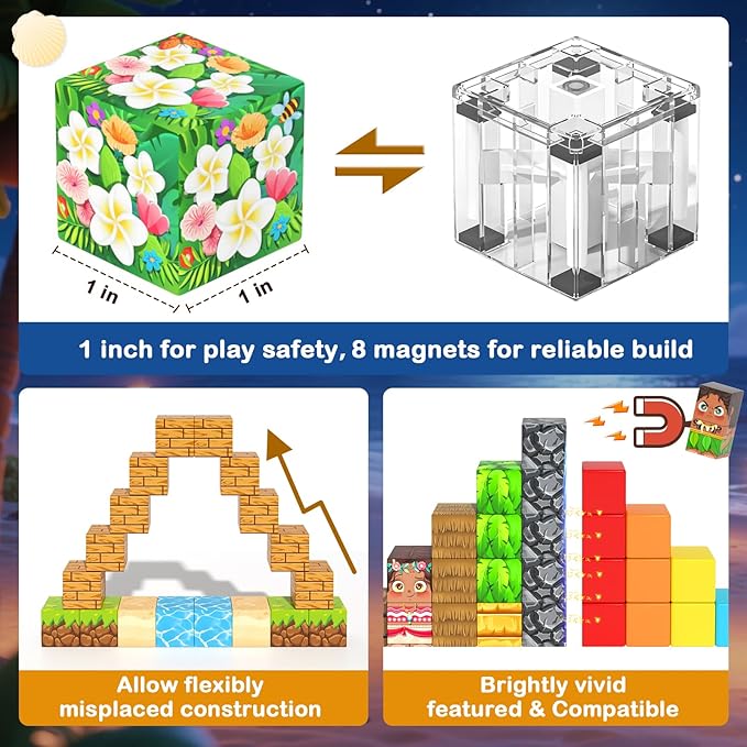 Large Magnetic Blocks - 120PCS 1“ Magnetic Cubes Building Toys for Kids Age 3-5 4-8 5-7 8-12, Hawaii Mine Magnet World Building Craft, Educational Toys Christmas Birthday Game Gifts for Boys Girls