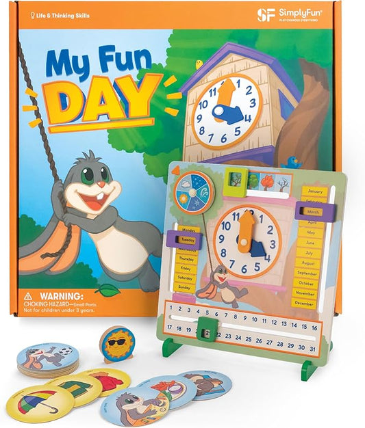 SimplyFun My Fun Day - an Engaging and Educational Activity Board- Learn About The Months, Days, Seasons and Telling Time - 1 to 2 Players - for Kids Ages 3 & Up
